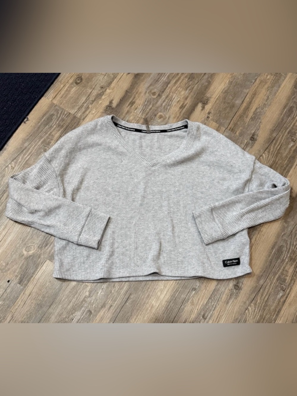 Calvin Klein Performance cropped ribbed knit v-neck sweater
